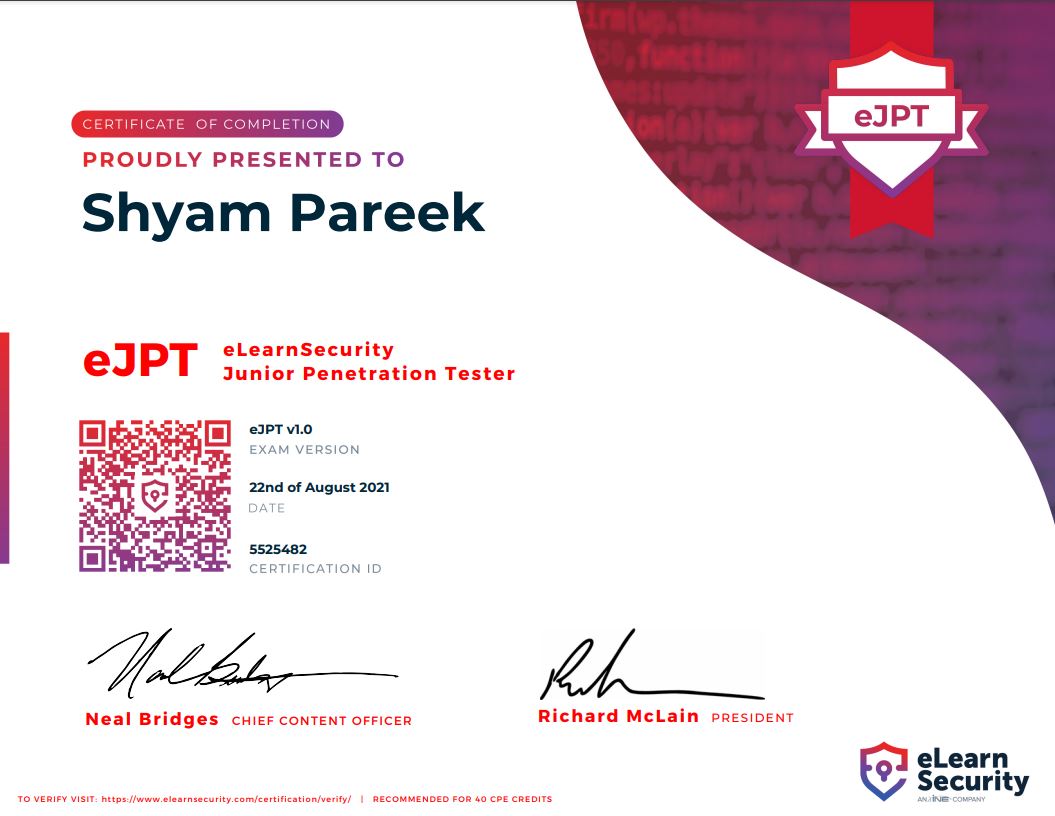 eJPT – eLearnSecurity Junior Penetration Tester